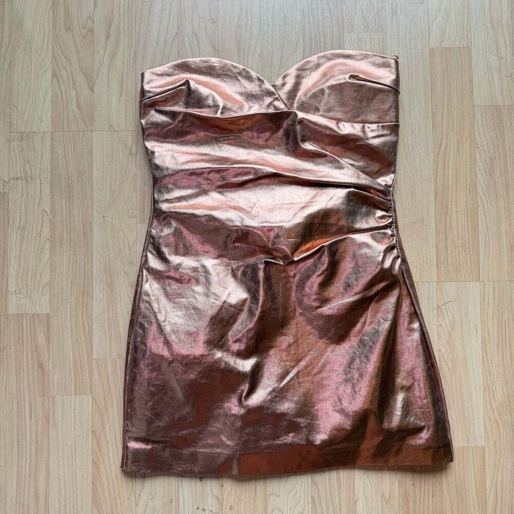 Zara Rose Gold Metallic Strapless Mini Dress Romper Medium